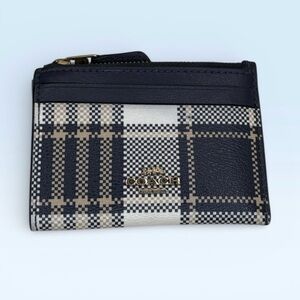 Coach Navy and Cream Plaid Card Holder